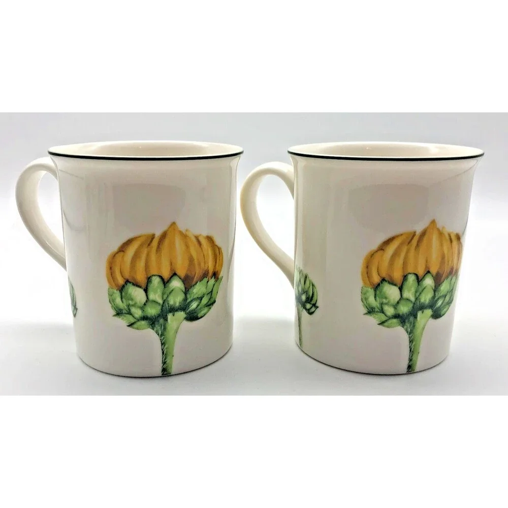 Villeroy & Boch Flora Coffee Tea Mugs Set of 2 Yellow Sunflower 10 oz